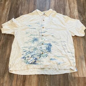 Tommy Bahama Cream and Blue Floral Men's Shirt